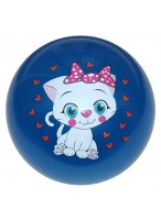 Мяч резиновый  0022  синий  кошка с бантом в горошек