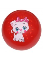 Мяч резиновый  0022  красный  кошка с бантом в горошек