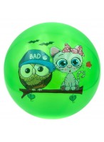 Мяч резиновый  0022  зеленый  сова с кошкой