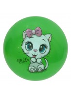 Мяч резиновый  0022  зеленый  кошка с роз. бантом