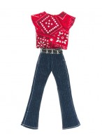 Одежда для куклы Барби  комплект джинсы и топ красный