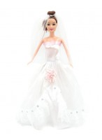 Кукла  ВП  2626  (невеста/бело платье с роз. цветком)
